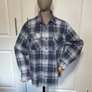 Men's Blue Heritage Flannel Plaid Casual Button-Down Shirt with Chest Pockets